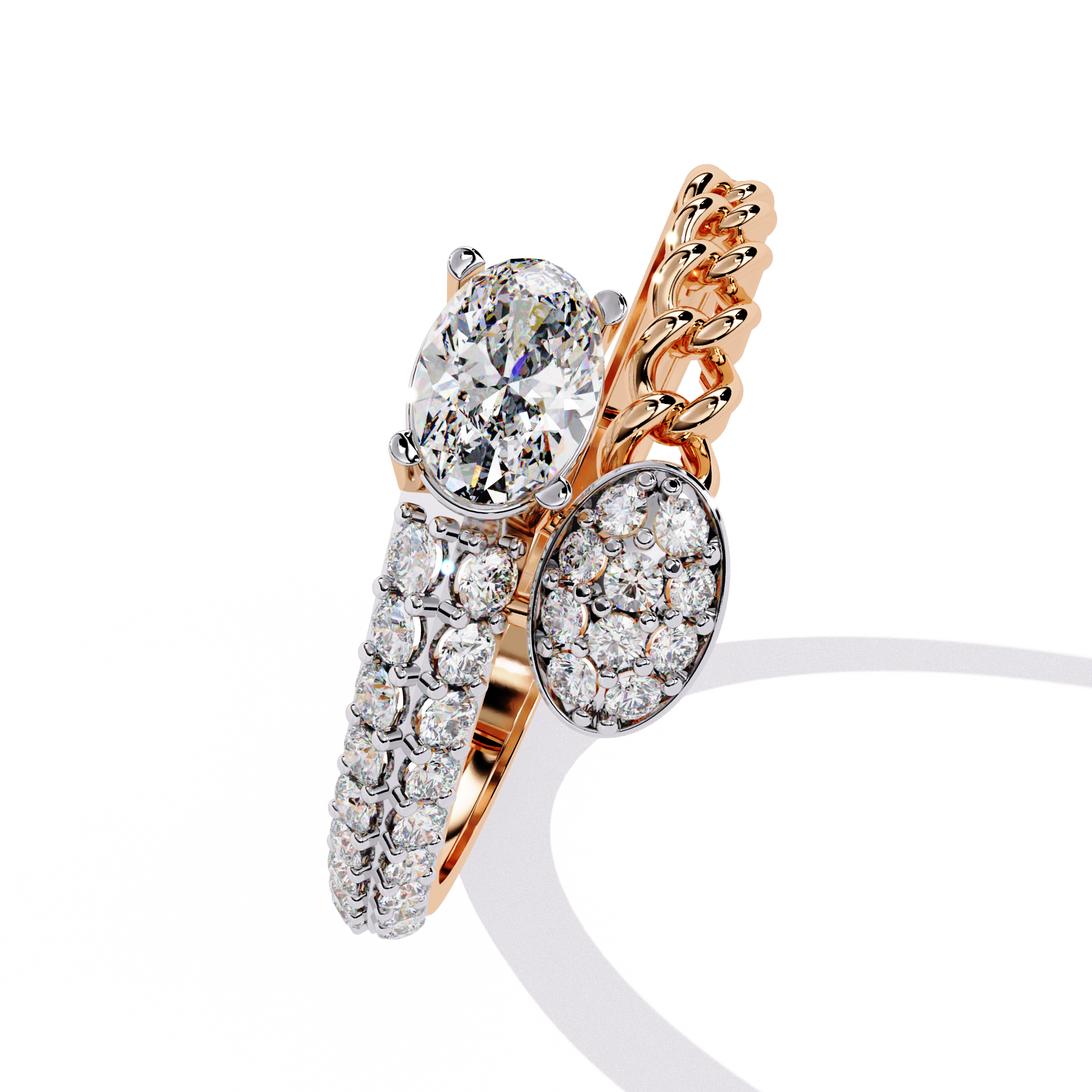 Solitairekart – 0.61 ct Lab Diamond Oval Chain Ring – 14K Yellow Gold